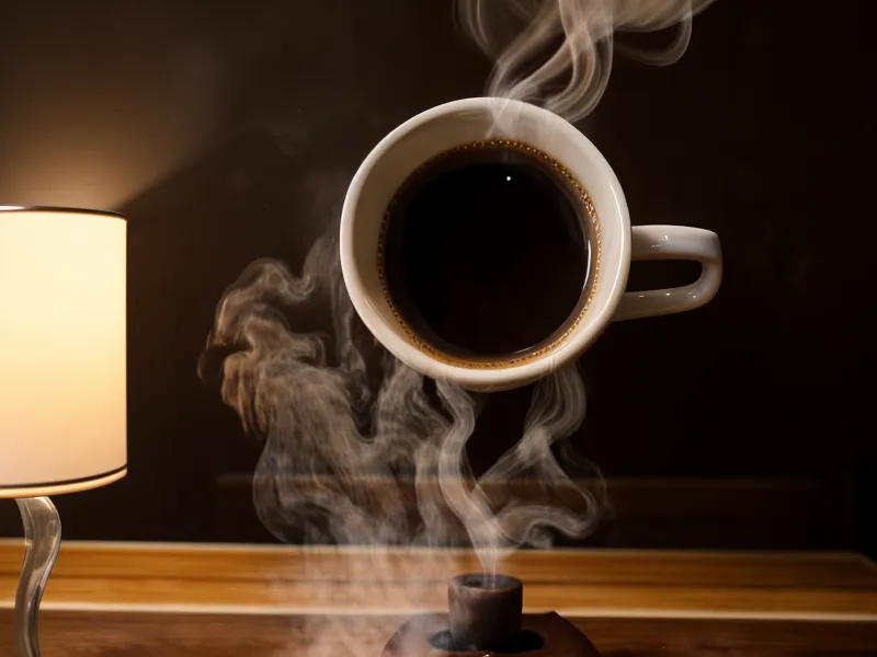 A fresh cup of coffee on a desk next to lottery tracking data.