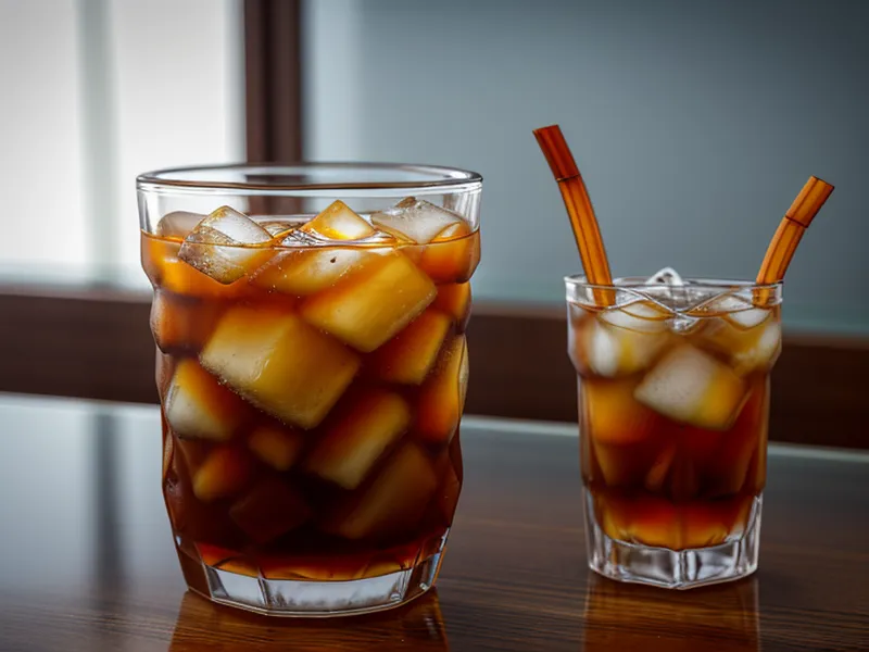 A glass of sweet tea on a desk next to an analyst's workstation.