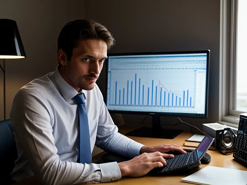 A man analyzing lottery number frequency charts on a computer screen.