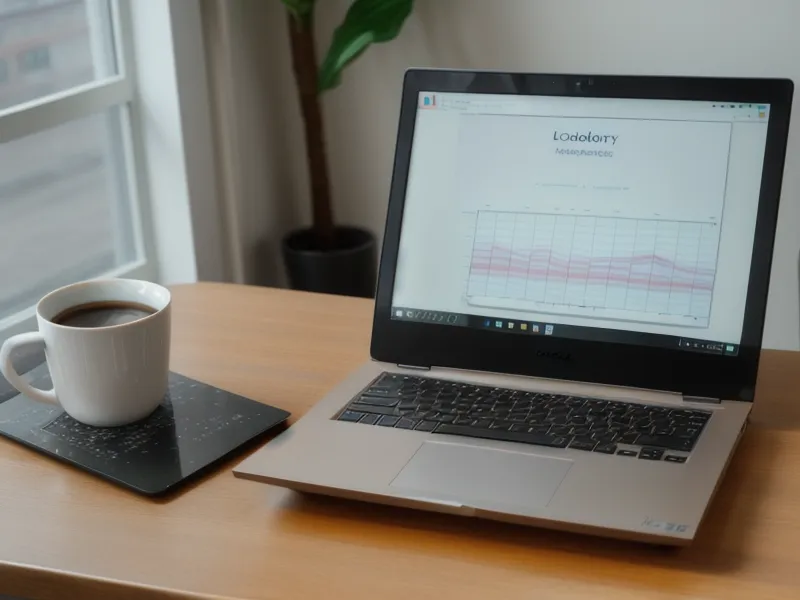 Laptop displaying AI lottery analysis software on a home office desk.