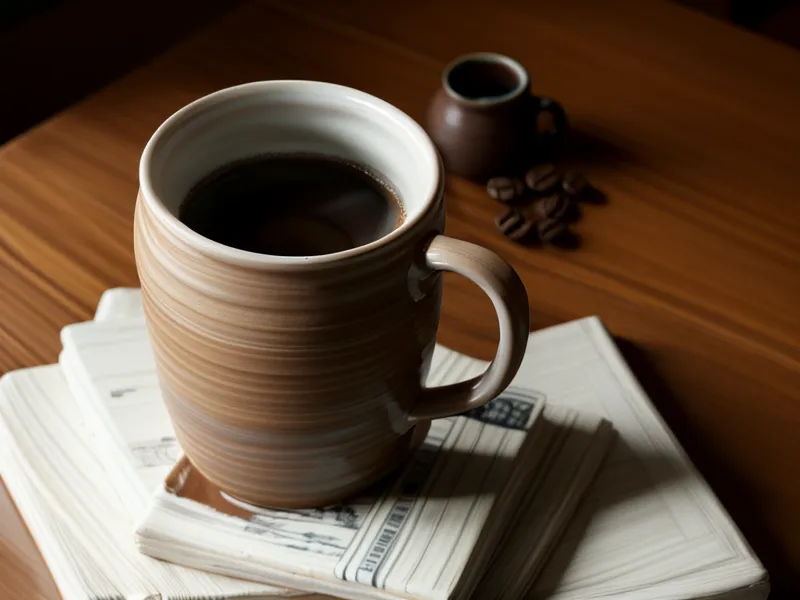 Coffee mug and Powerball tickets on a desk during a tracking session.