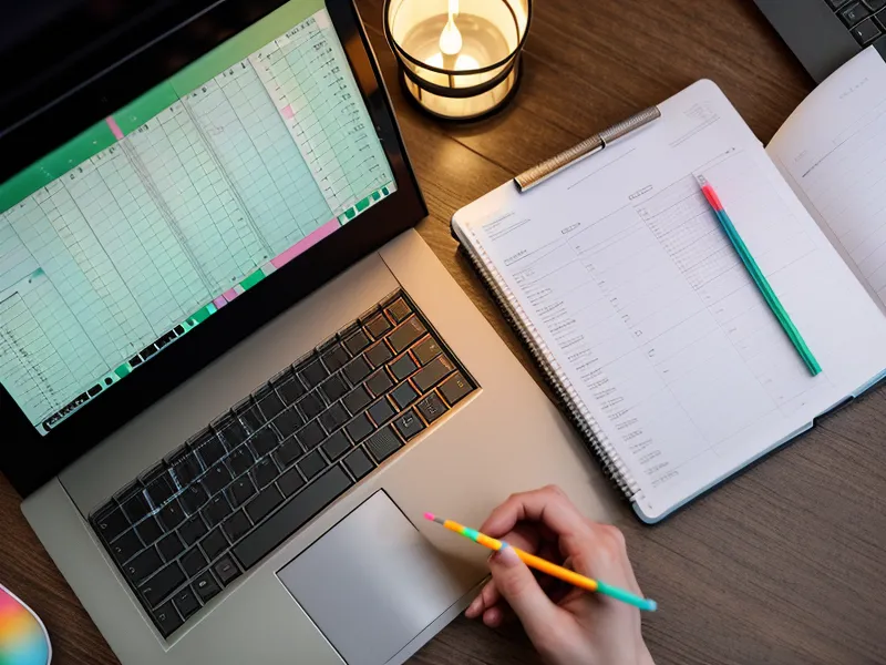 Close-up of an AI lottery tracking spreadsheet with color-coded data points.