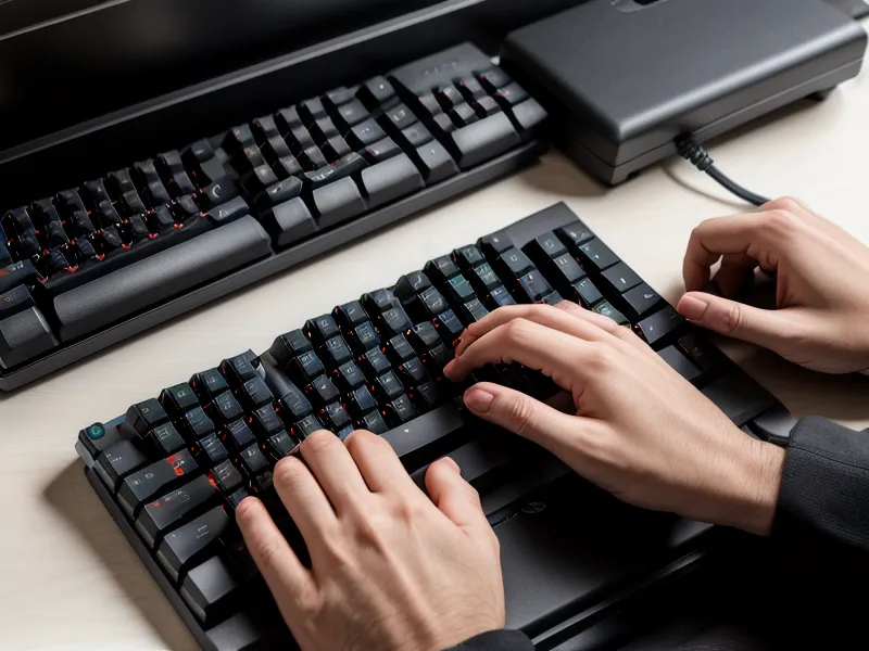 Typing lottery draw data into a spreadsheet on a mechanical keyboard.