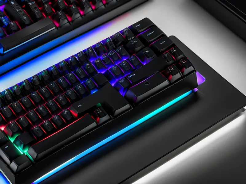 Close-up of hands typing on a mechanical keyboard with lottery tickets nearby.