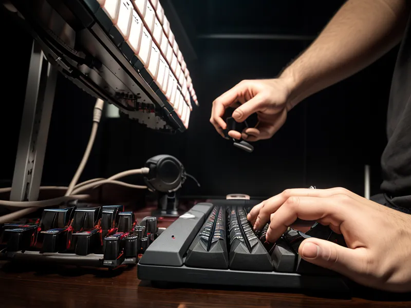 Hands typing data into a spreadsheet during a late-night lottery analysis session.